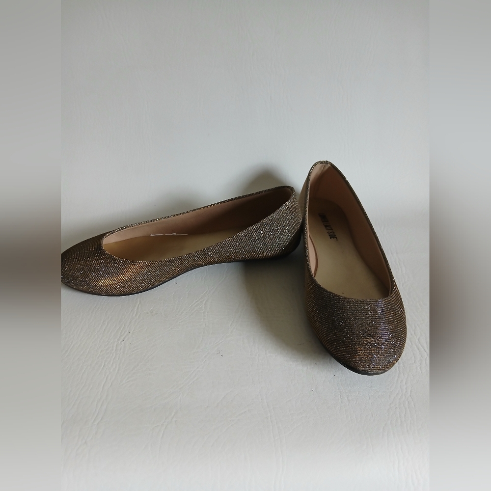 LOWER EAST SIDE Gold & Silver Sparkling Textured Ballet Flats Sz8M Round Toe